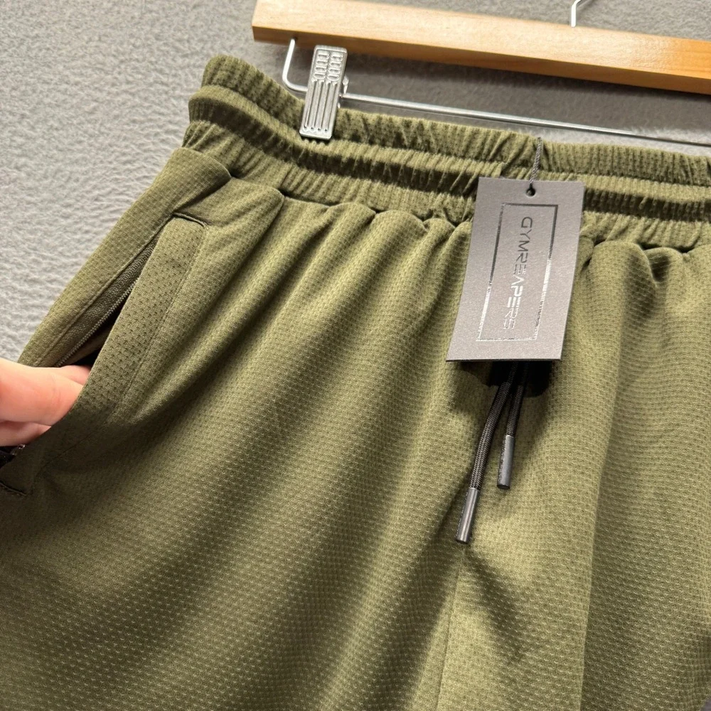Gymreapers Mesh Shorts Mens L Core Skull Graphic Olive Green Activewear NEW